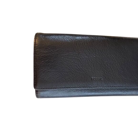 Fossil Emma RFID Flap Black Leather Clutch Wallet SL7155001 - Picture 6 of 9